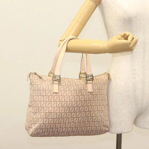 FENDI Zucchino Canvas Hand Bag Pink Gold Auth 139455